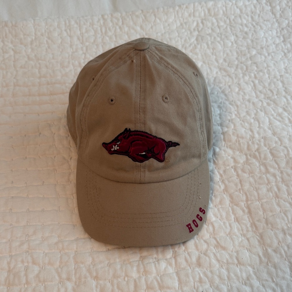 University of Arkansas Tan Cap with Red Hog Embroidery